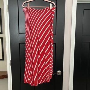 Lane Bryant Asymmetrical Red and White Striped Maxi Skirt. Size 14/16